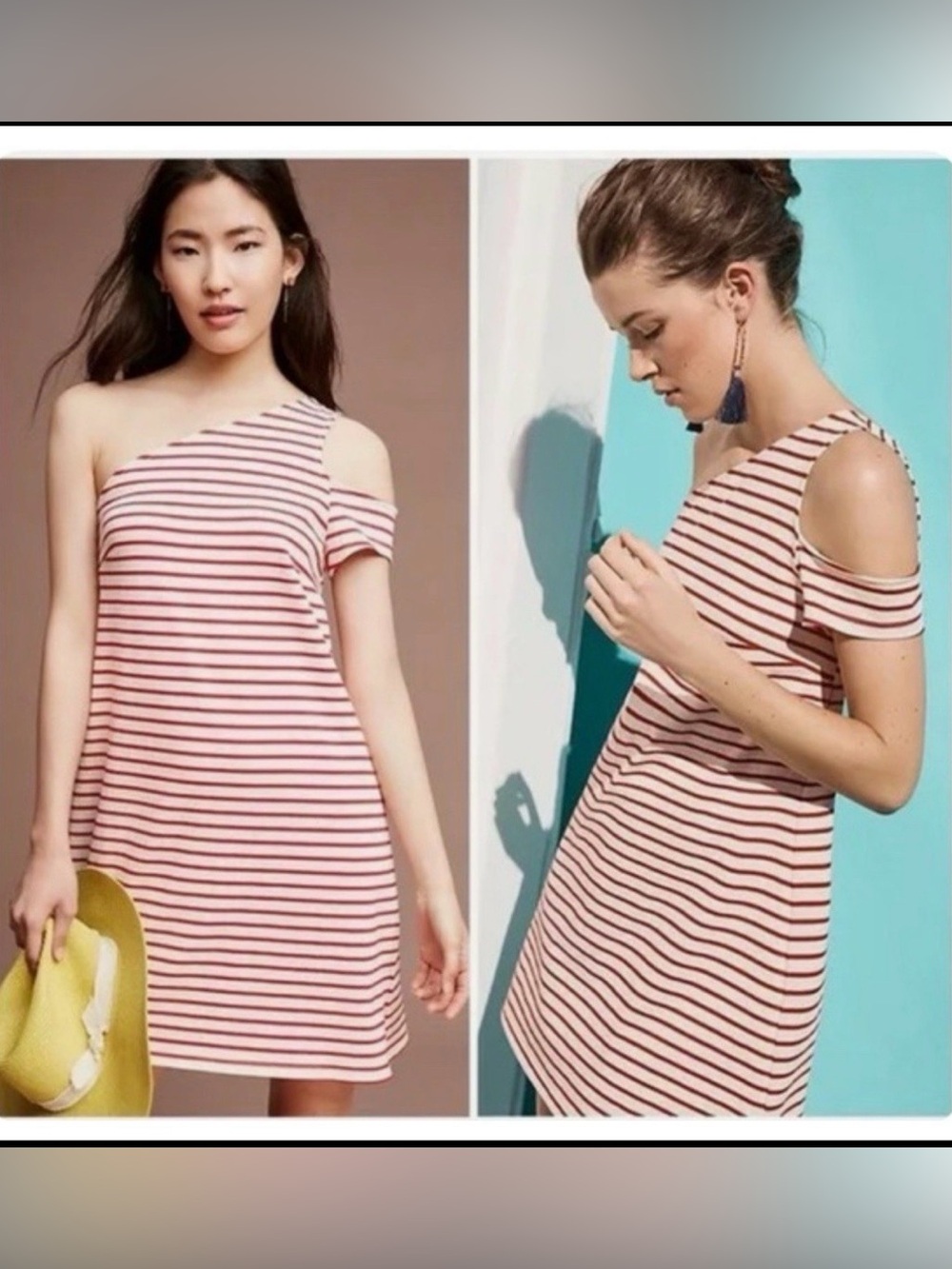 Maeve Anthropologie One Shoulder Stripe Dress Red White Nautical Coastal chic M